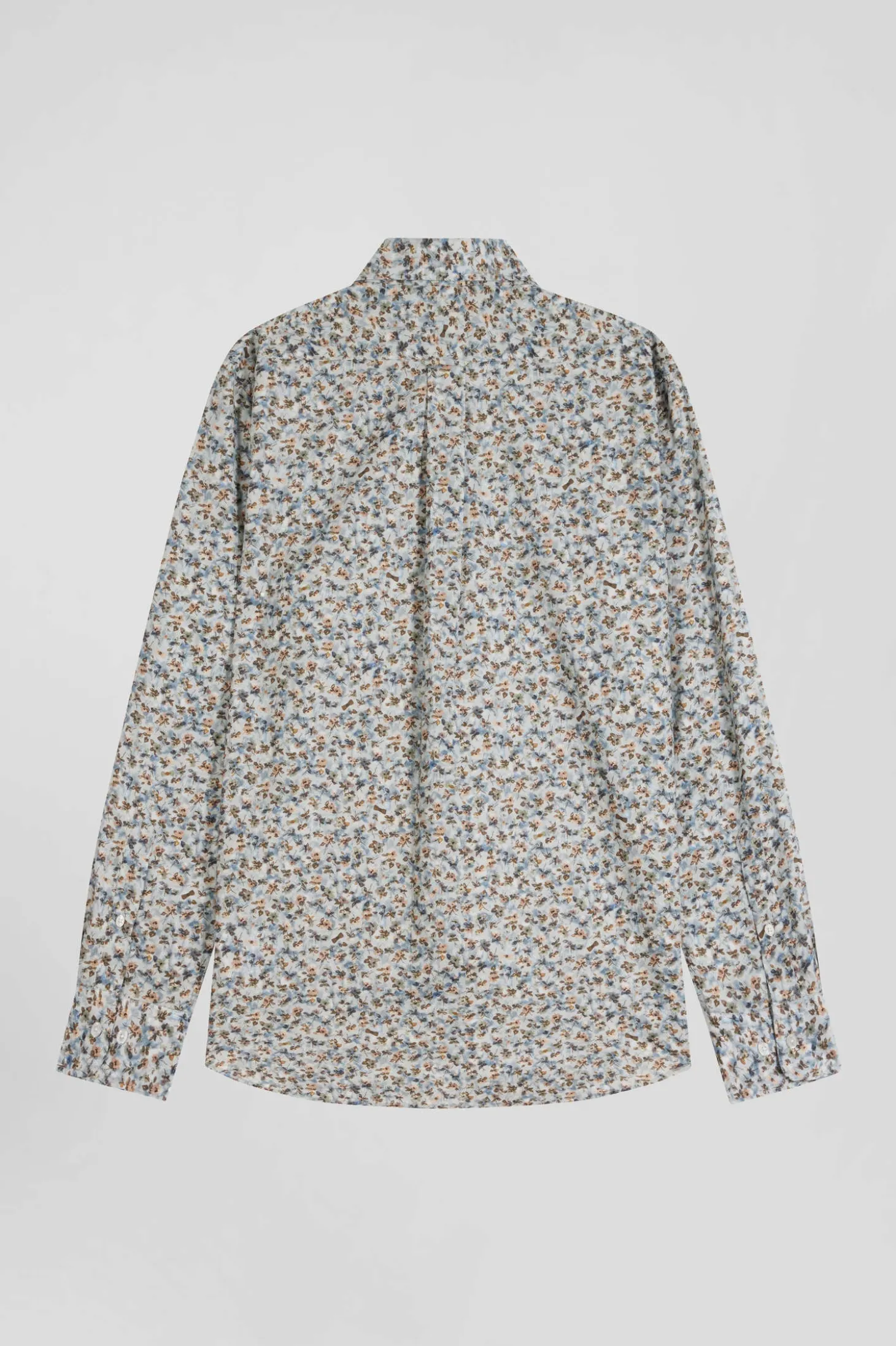 Chemise en coton à microimprimé vert coupe Regular