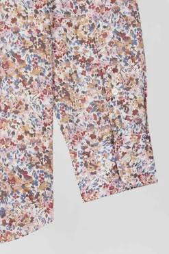 Chemise en coton à microimprimé beige coupe Regular
