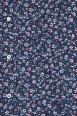 Chemise en coton à microimprimé bleu foncé coupe Regular