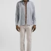 Chemise en coton à micro-motifs bleu ciel coupe Slim