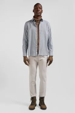 Chemise en coton à micro-motifs bleu ciel coupe Slim