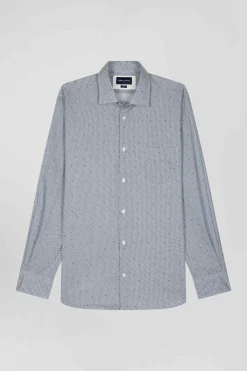 Chemise en coton à micro-motifs bleu ciel coupe Slim