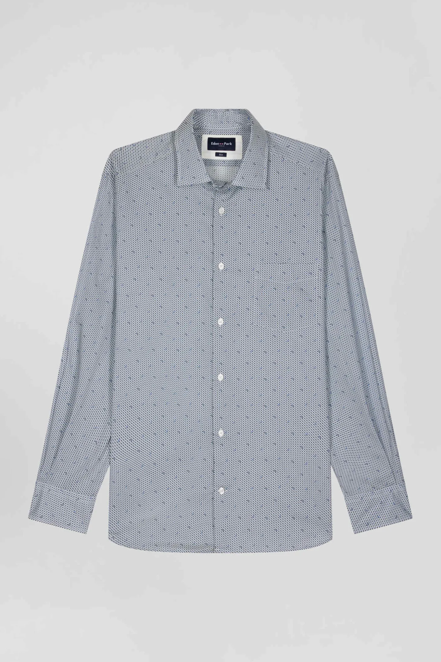 Chemise en coton à micro-motifs bleu ciel coupe Slim