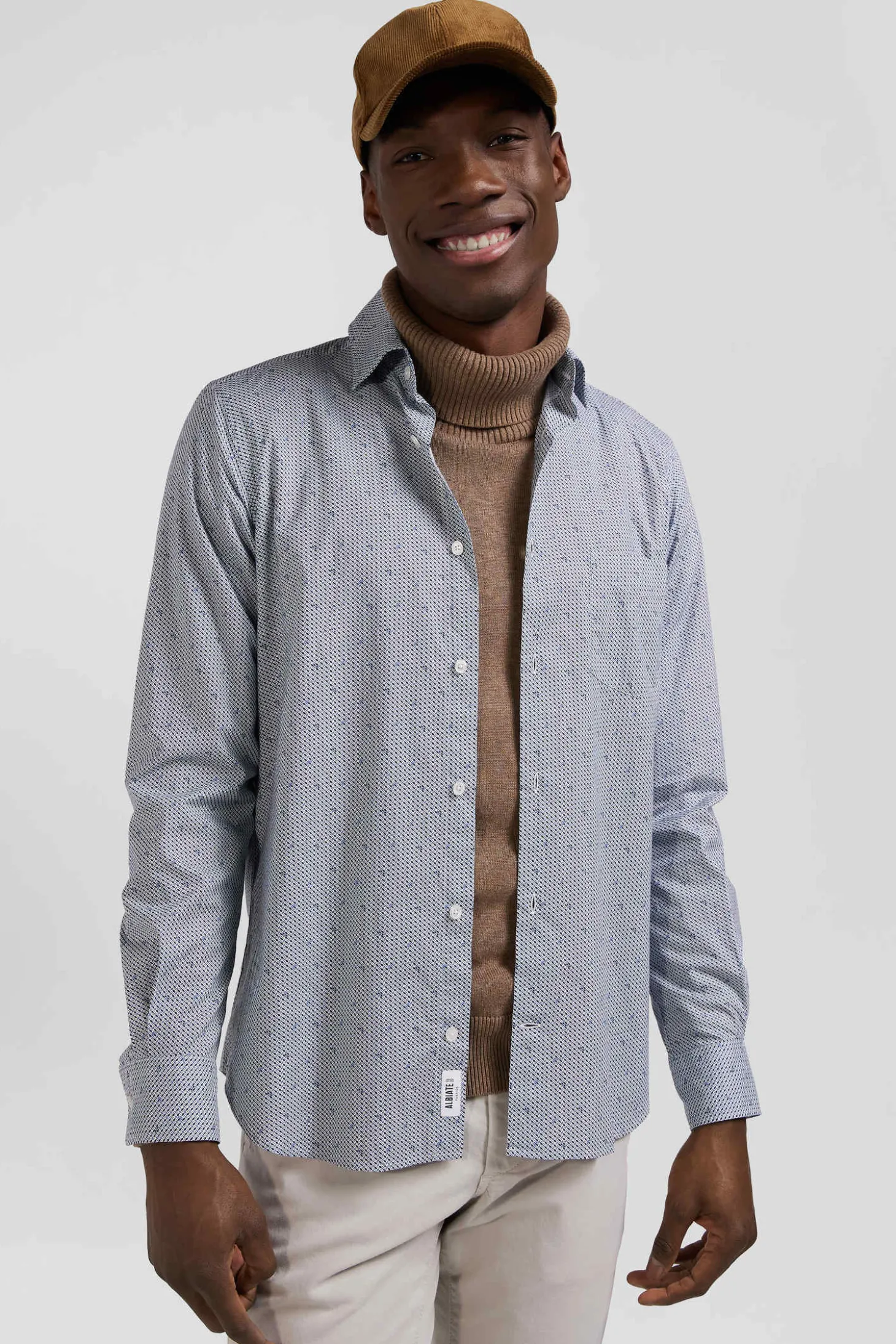 Chemise en coton à micro-motifs bleu ciel coupe Slim