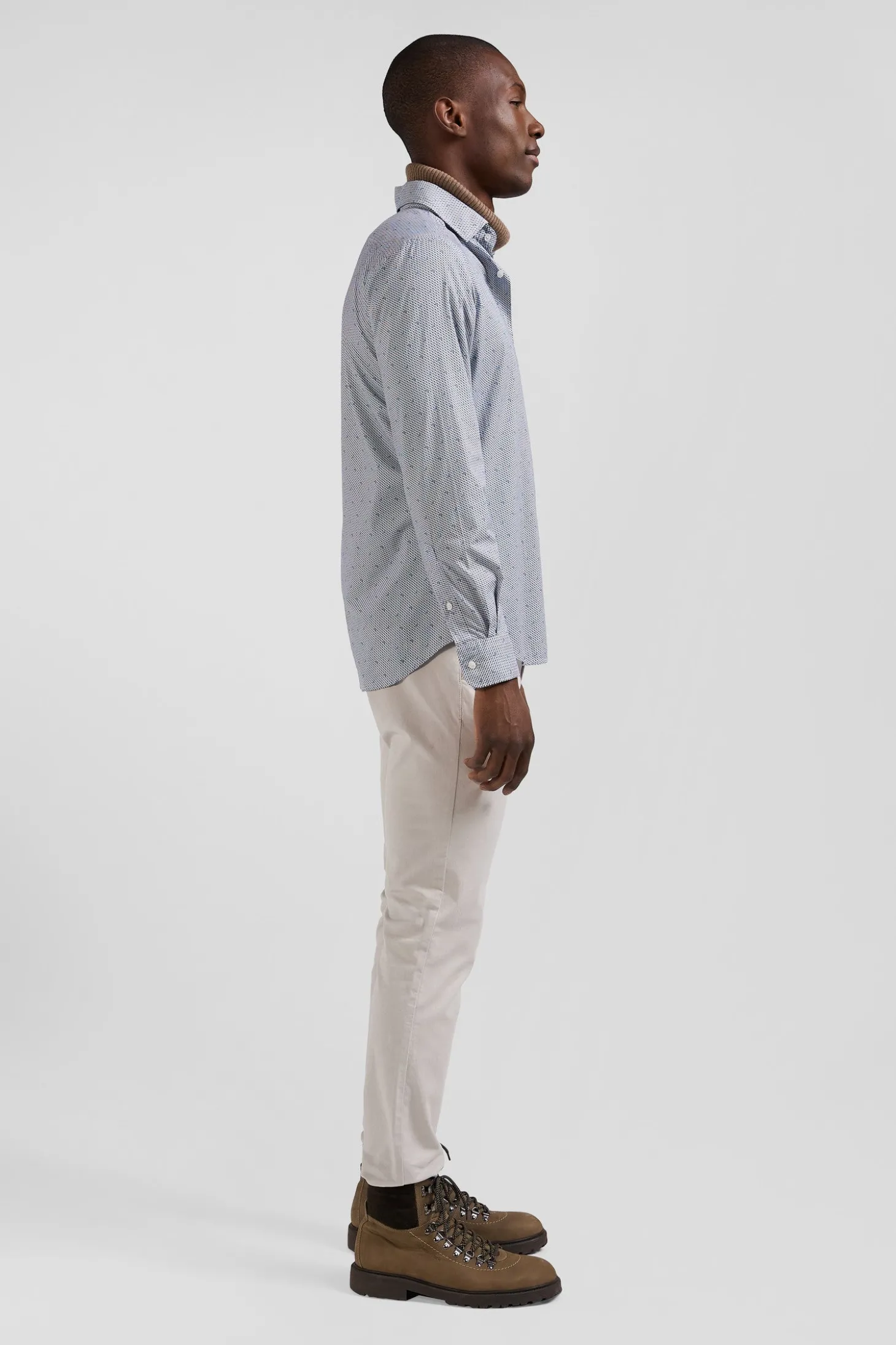 Chemise en coton à micro-motifs bleu ciel coupe Slim