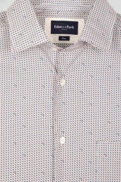 Chemise en coton à micro-motifs rose coupe Slim