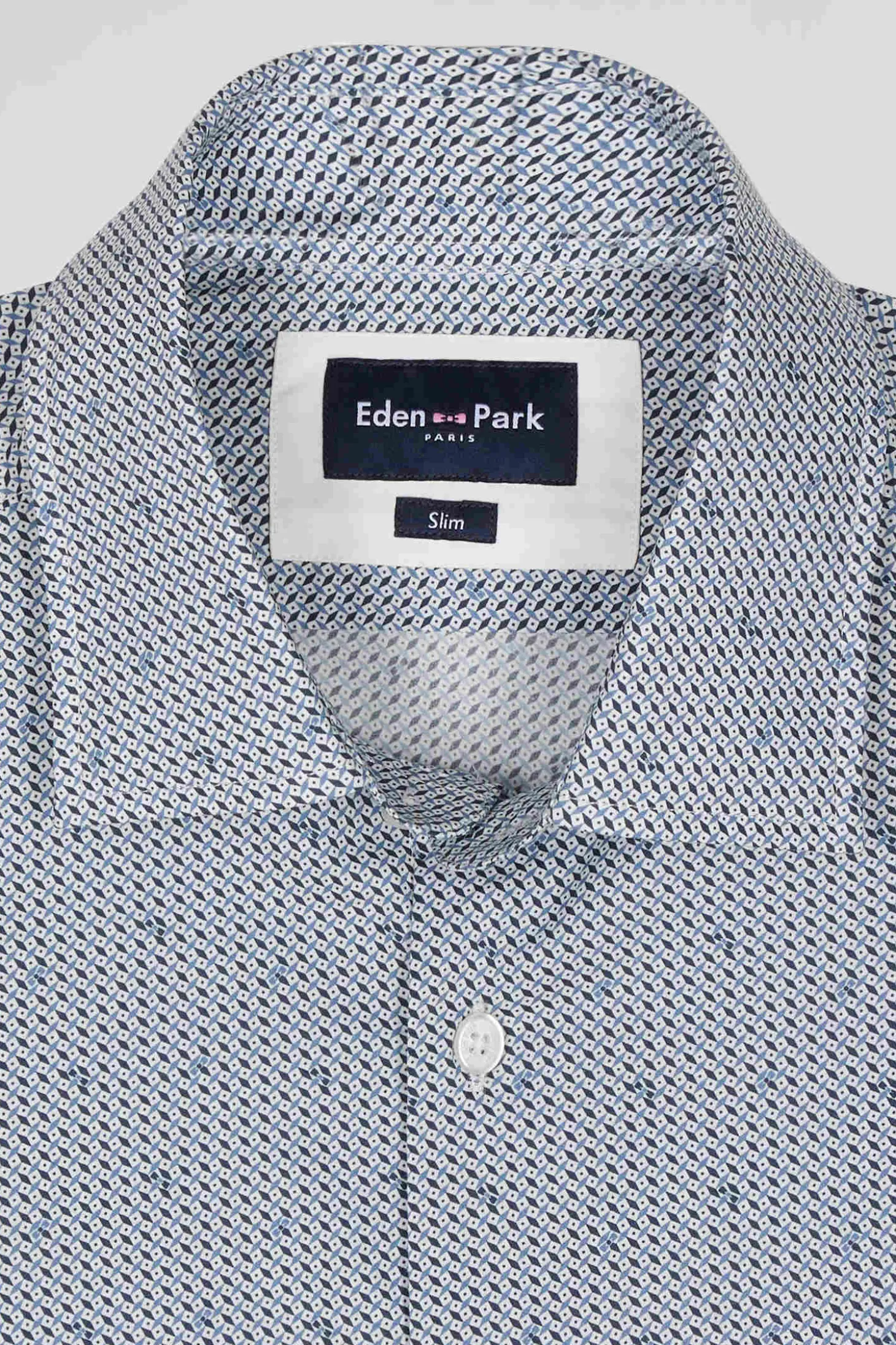 Chemise en coton à micro-motifs bleu ciel coupe Slim