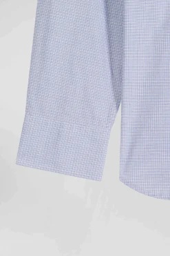 Chemise en coton ciel à micro-carreaux coupe Regular