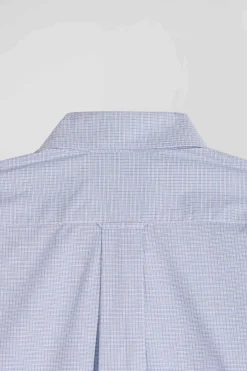 Chemise en coton ciel à micro-carreaux coupe Regular