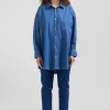 Chemise en coton ciel à poche plaquée coupe Oversize