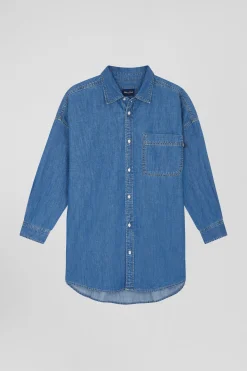 Chemise en coton ciel à poche plaquée coupe Oversize