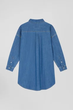 Chemise en coton ciel à poche plaquée coupe Oversize