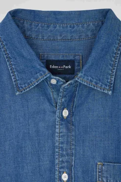 Chemise en coton ciel à poche plaquée coupe Oversize