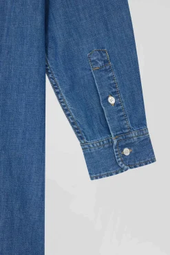Chemise en coton ciel à poche plaquée coupe Oversize