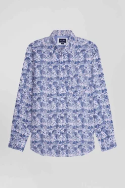 Chemise en coton écrue et bleue à imprimé graphique coupe Regular