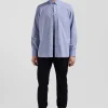 Chemise en coton denim ciel coupe Regular coudières imprimées