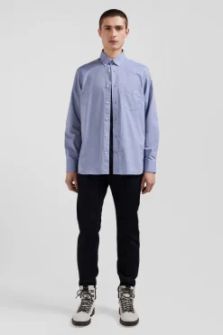 Chemise en coton denim ciel coupe Regular coudières imprimées