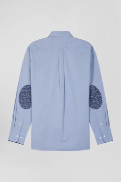Chemise en coton denim ciel coupe Regular coudières imprimées
