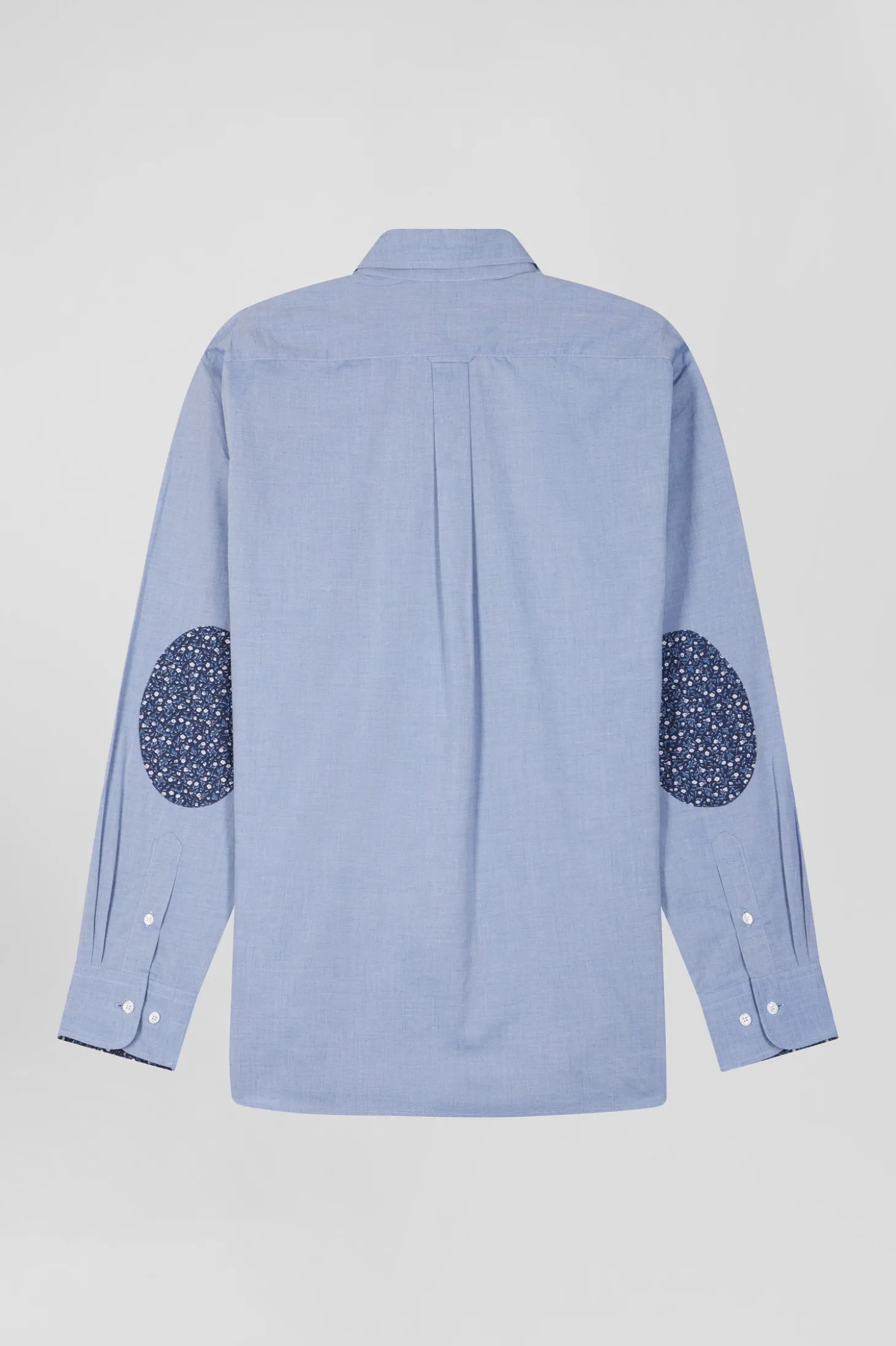 Chemise en coton denim ciel coupe Regular coudières imprimées