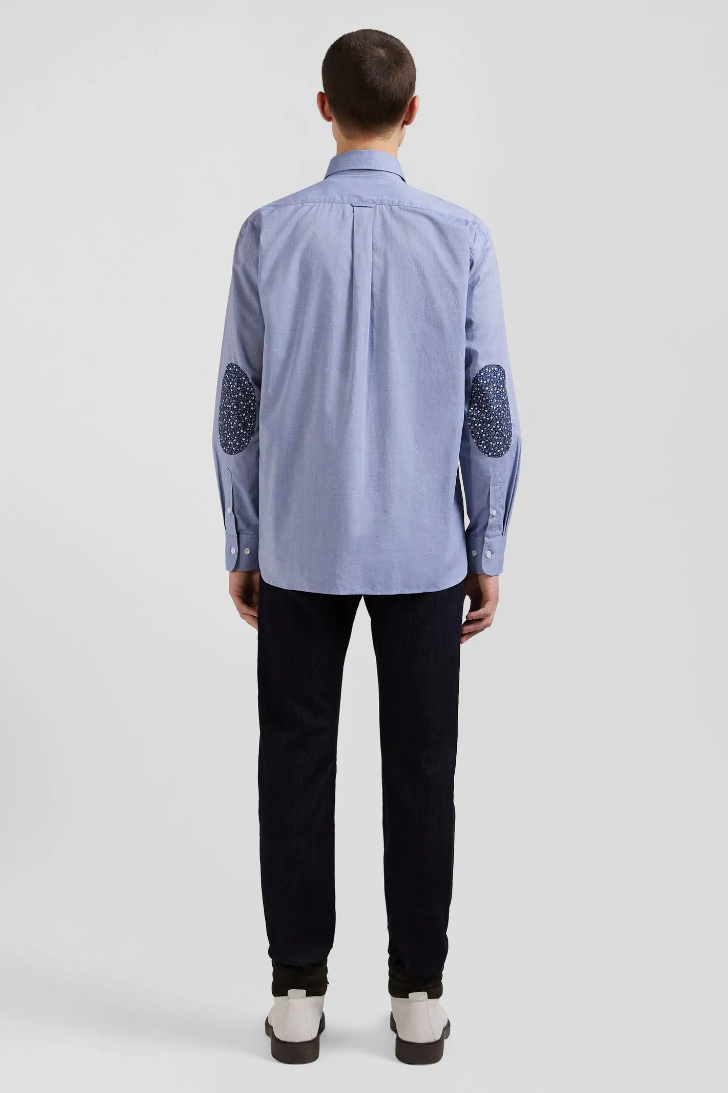Chemise en coton denim ciel coupe Regular coudières imprimées