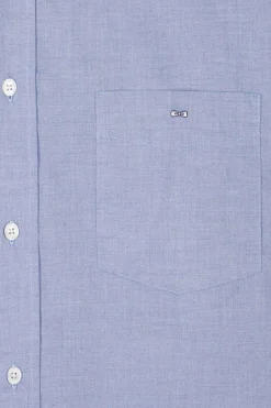 Chemise en coton denim ciel coupe Regular coudières imprimées