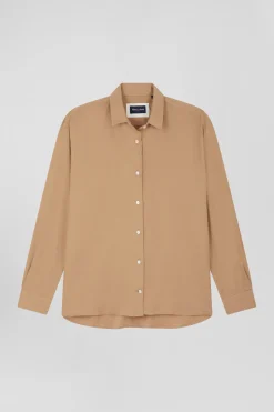 Chemise en coton et cachemire camel coupe Oversized