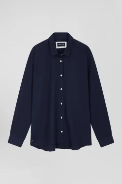 Chemise en coton et cachemire indigo coupe Oversized