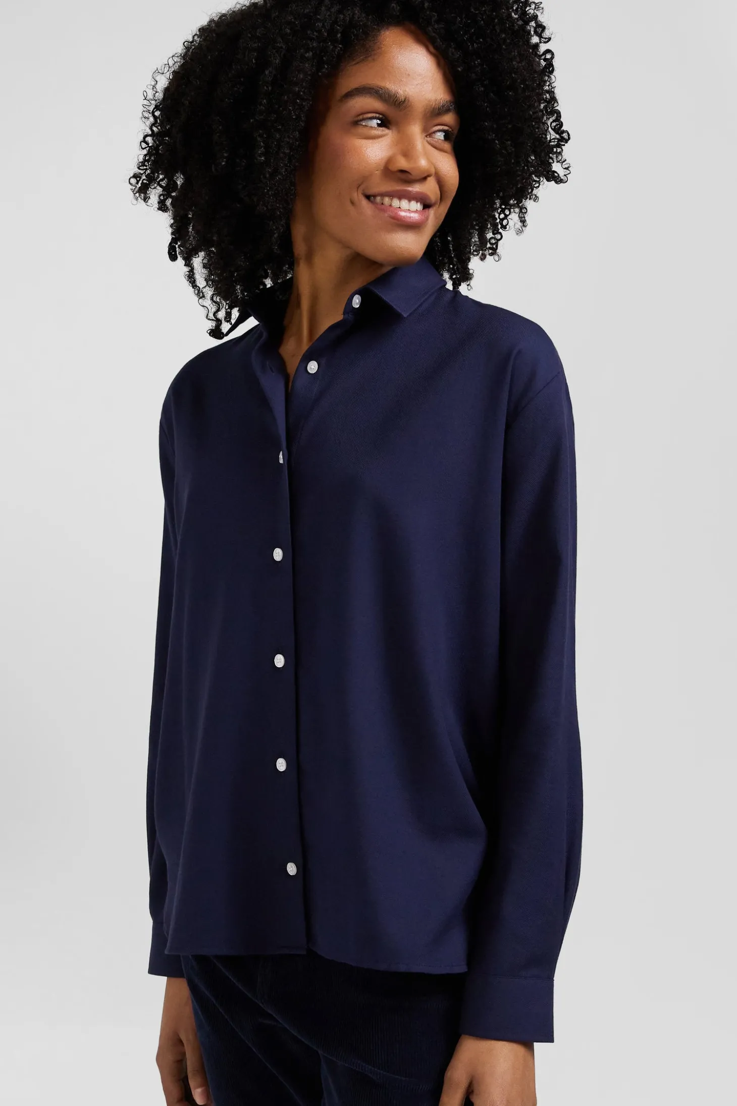 Chemise en coton et cachemire indigo coupe Oversized