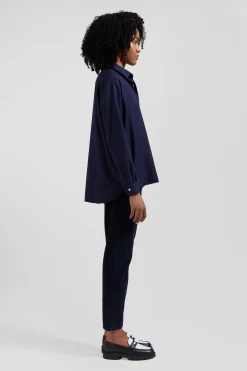 Chemise en coton et cachemire indigo coupe Oversized