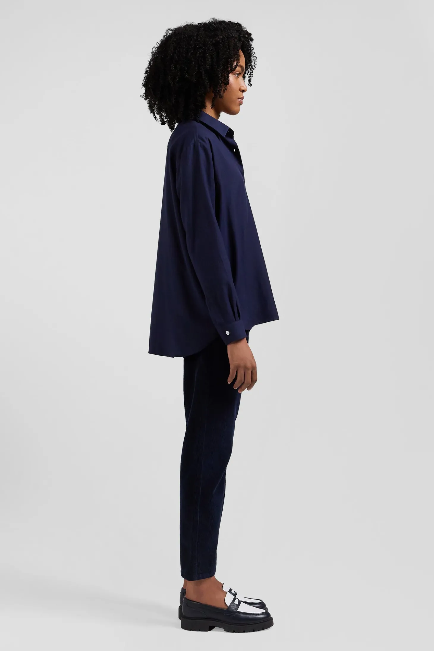Chemise en coton et cachemire indigo coupe Oversized