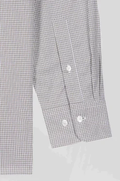 Chemise en coton grège à micro-carreaux coupe Regular