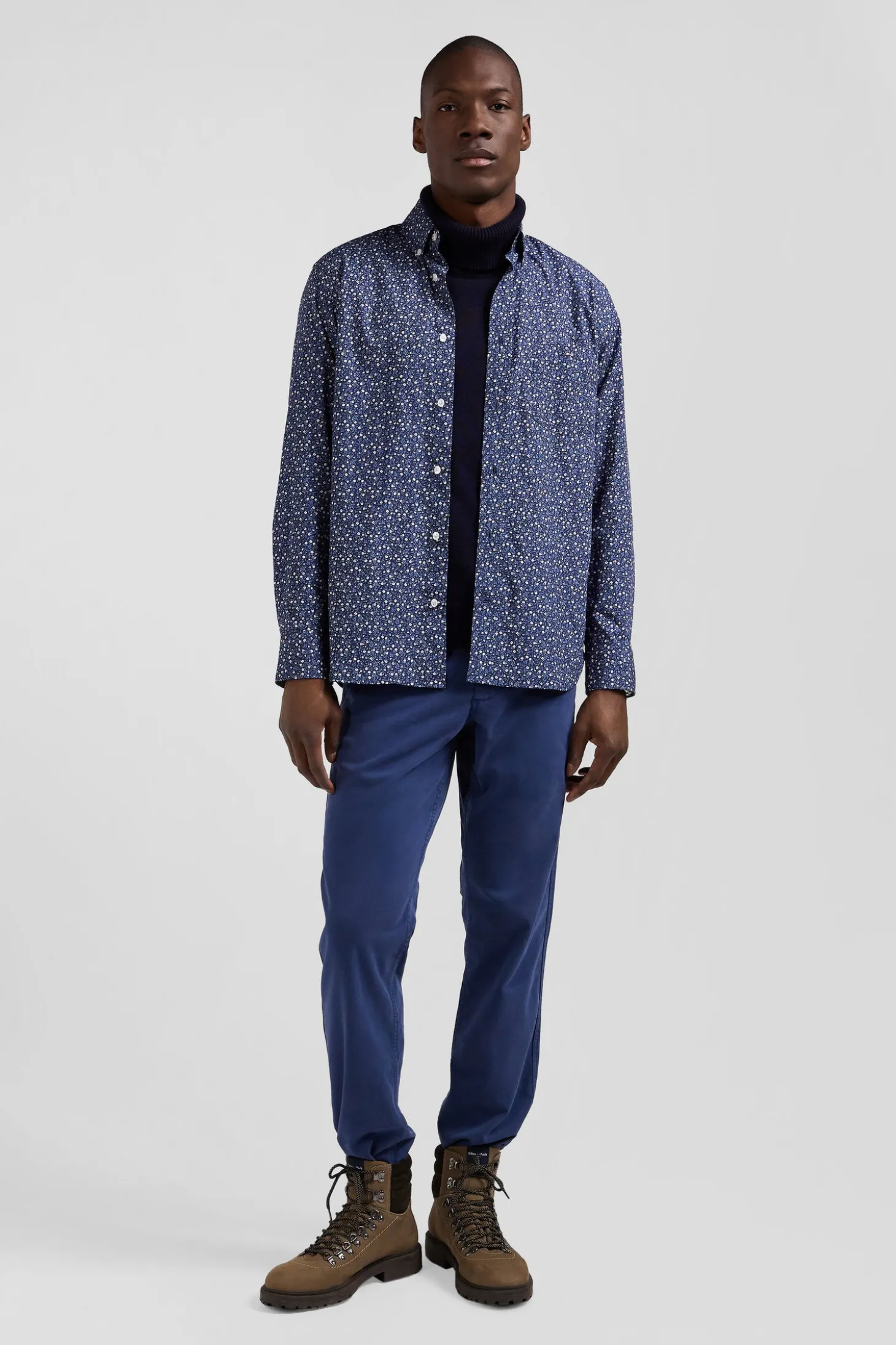 Chemise en coton indigo coupe Regular microimprimé