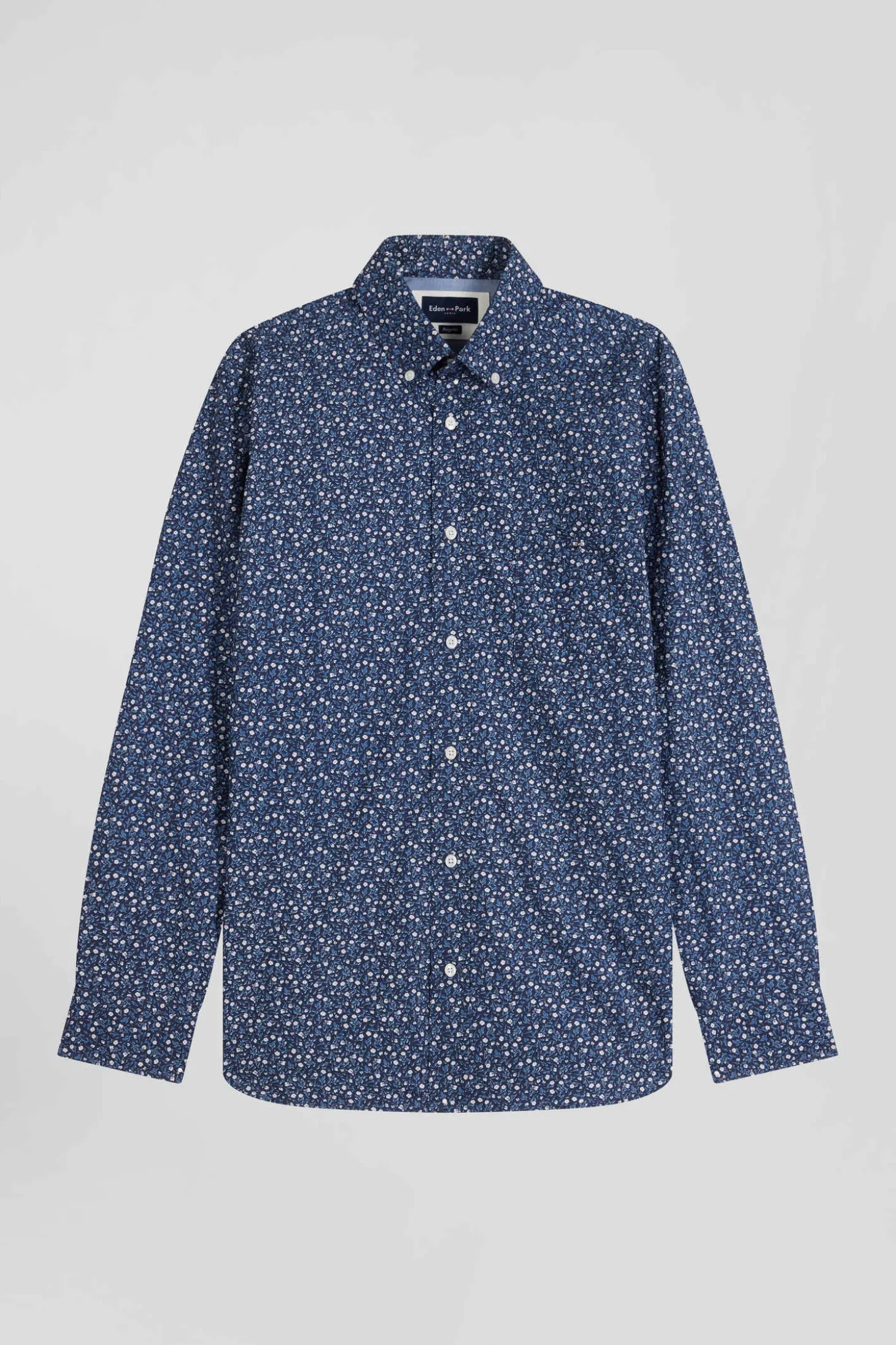 Chemise en coton indigo coupe Regular microimprimé
