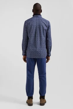 Chemise en coton indigo coupe Regular microimprimé