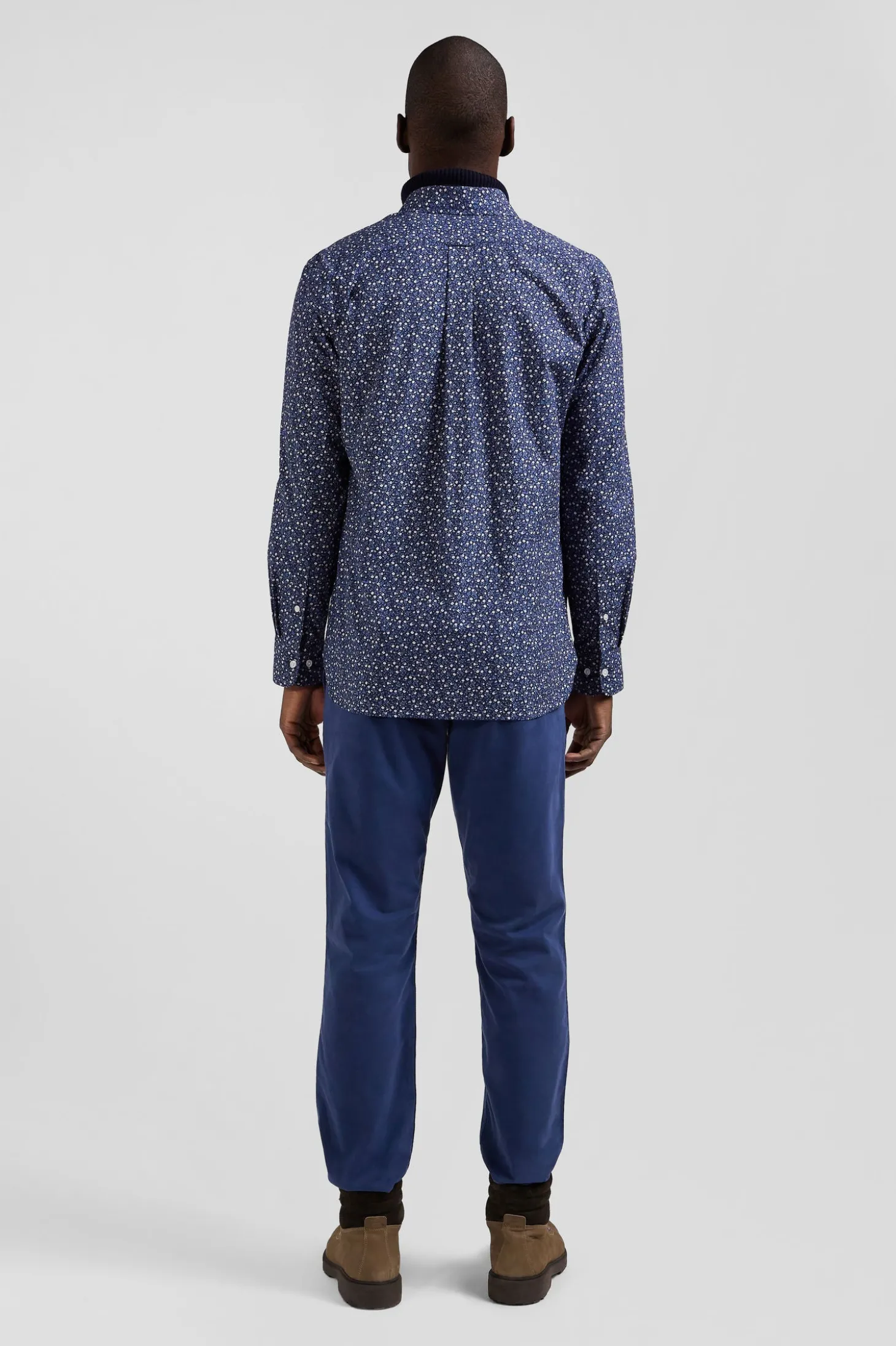 Chemise en coton indigo coupe Regular microimprimé