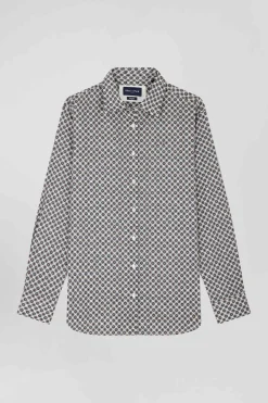 Chemise en coton ivoire microimprimé graphique coupe Regular