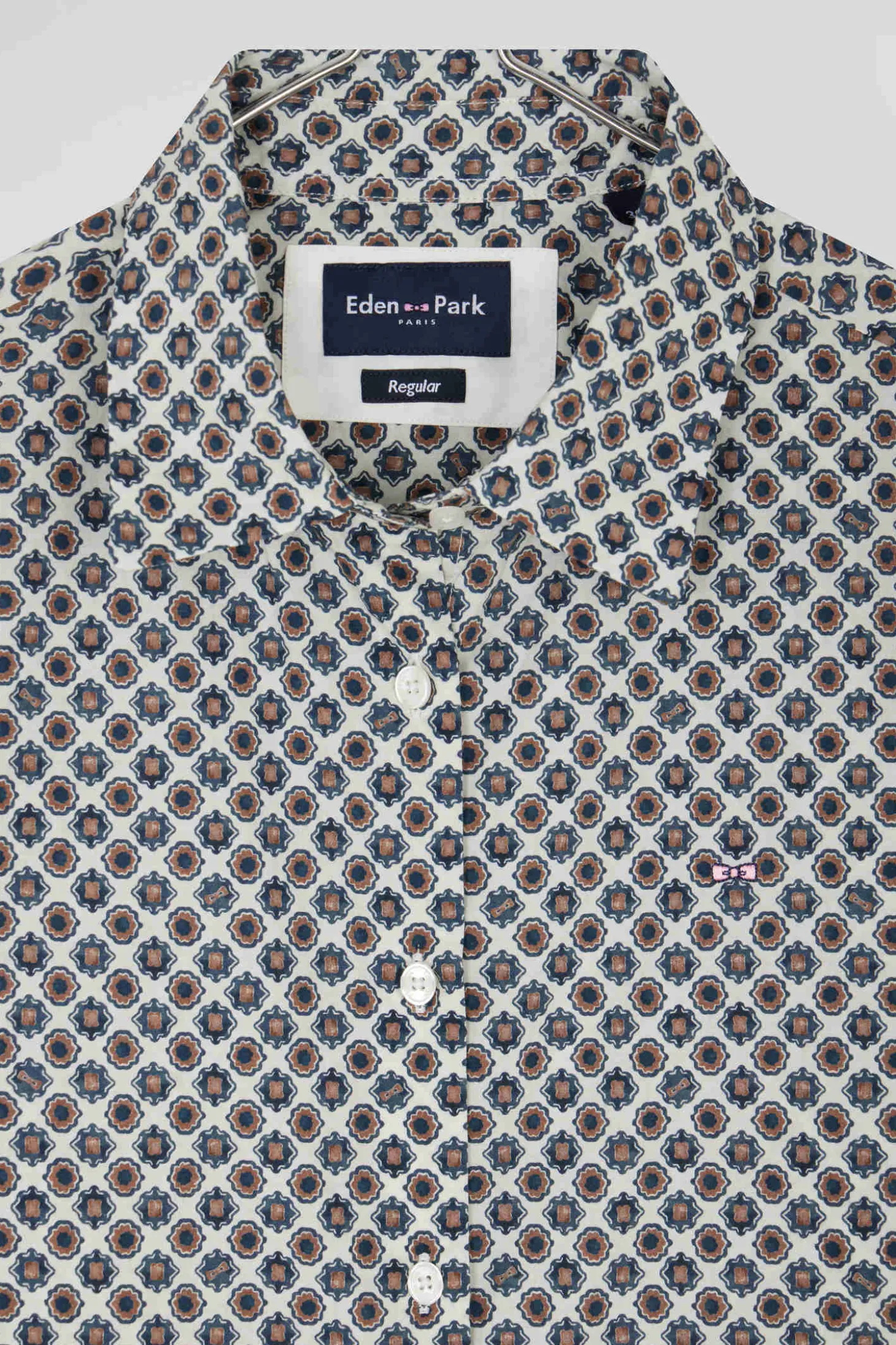 Chemise en coton ivoire microimprimé graphique coupe Regular