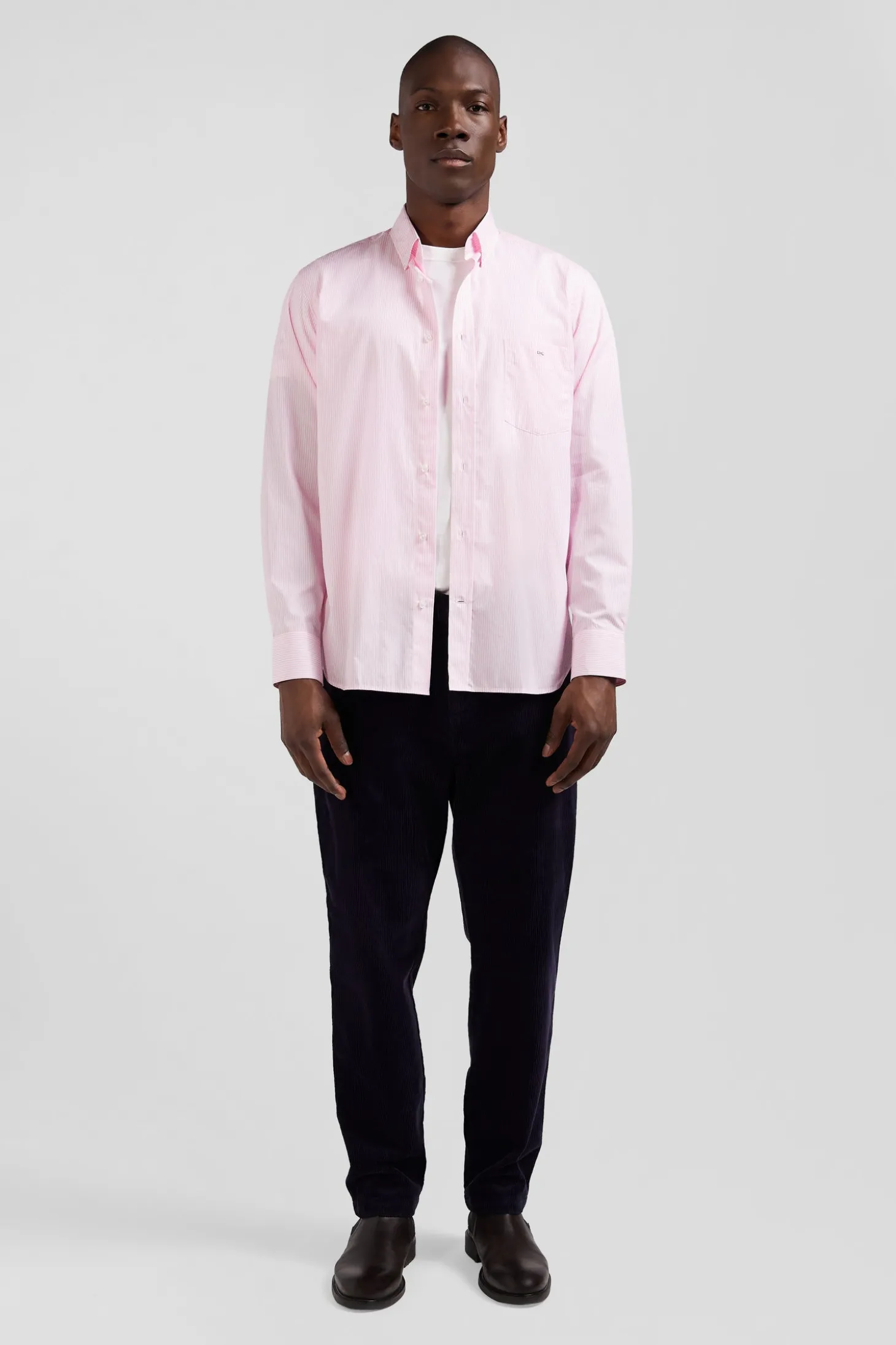 Chemise en coton jacquard rayé rose coupe Regular