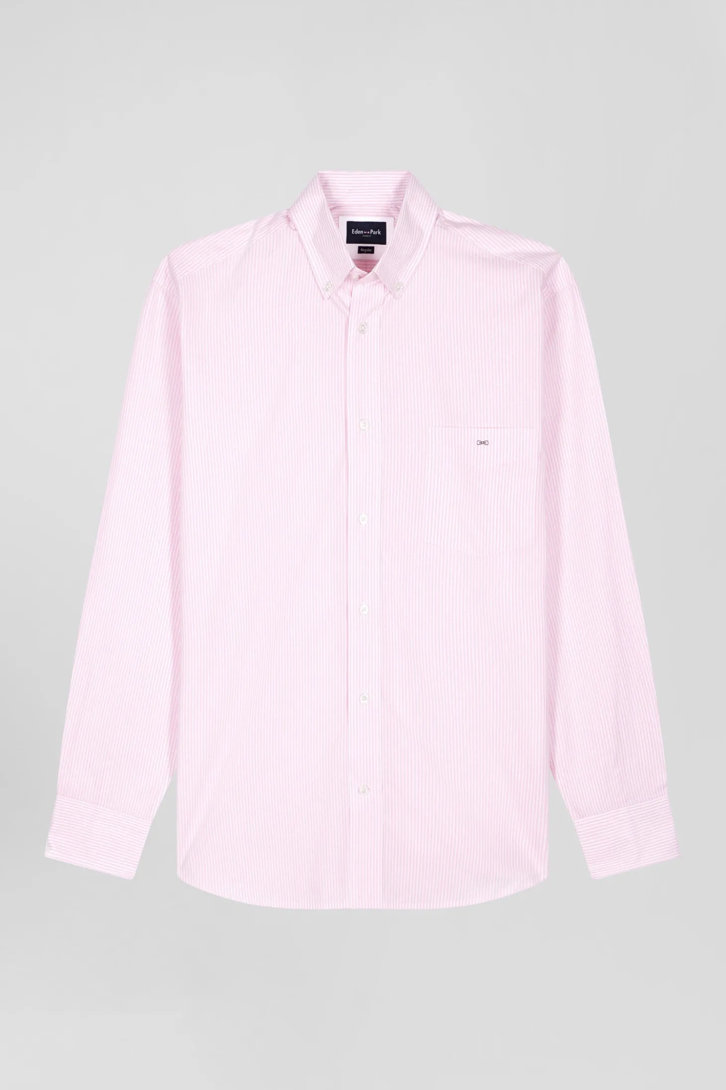 Chemise en coton jacquard rayé rose coupe Regular