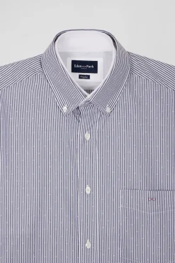 Chemise en coton jacquard bleu marine à rayures bâtons coupe Regular