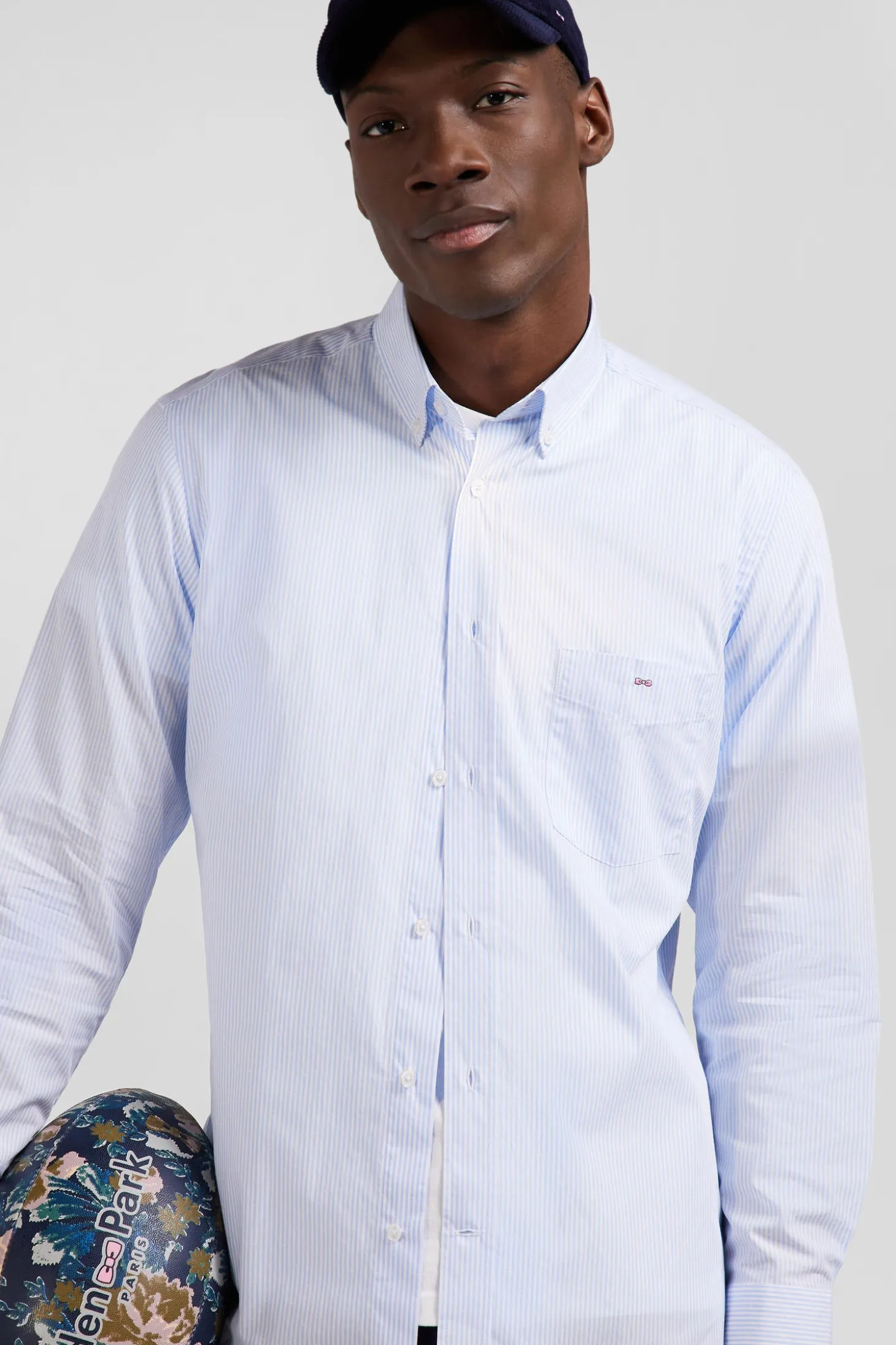Chemise en coton jacquard rayé ciel coupe Regular