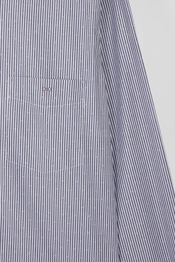 Chemise en coton jacquard bleu marine à rayures bâtons coupe Regular
