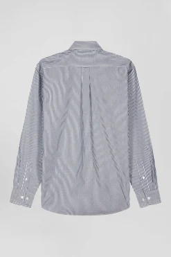 Chemise en coton jacquard rayé bleu marine coupe Regular