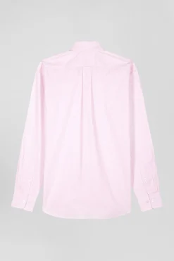 Chemise en coton jacquard rayé rose coupe Regular