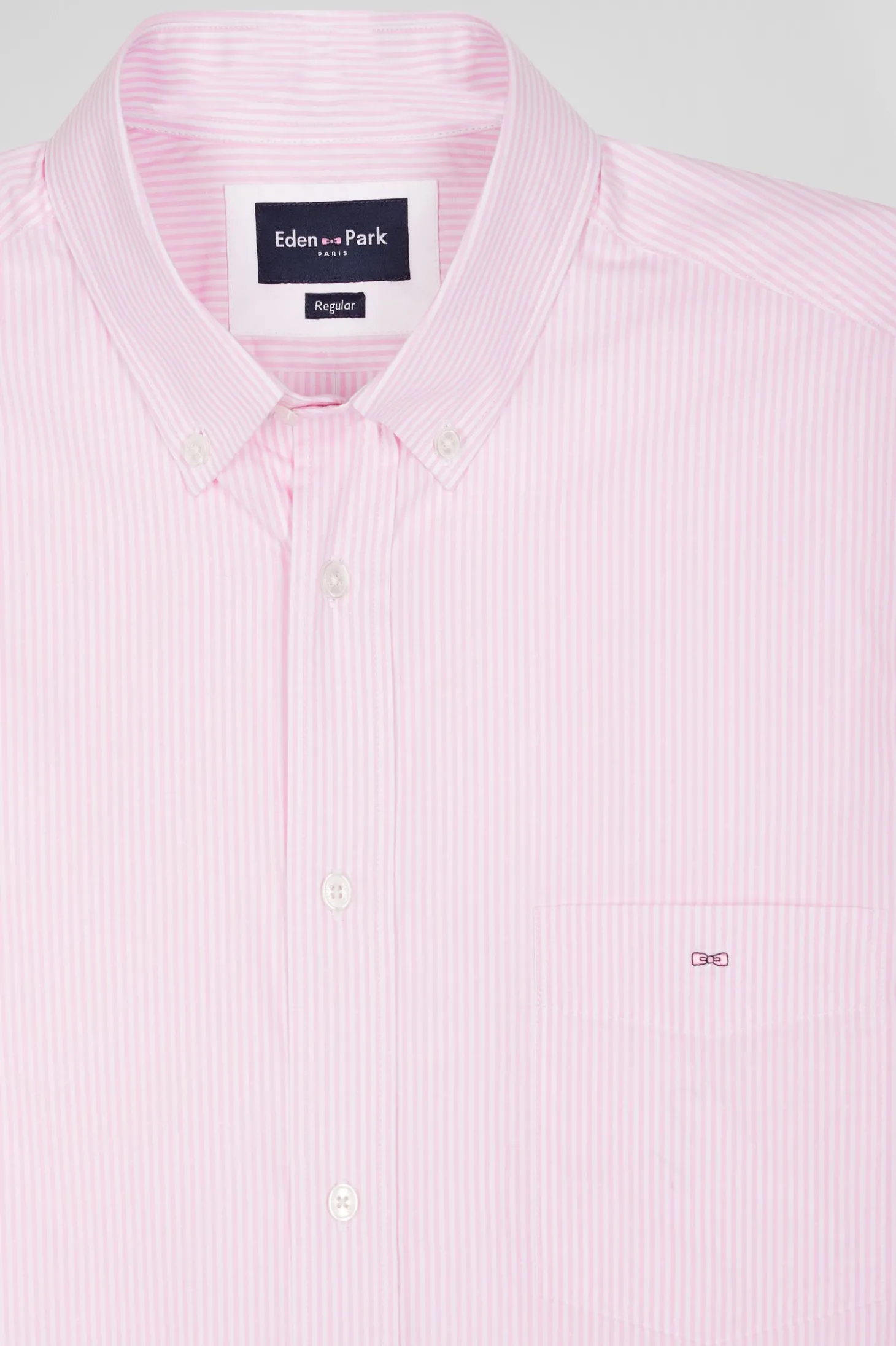 Chemise en coton jacquard rayé rose coupe Regular