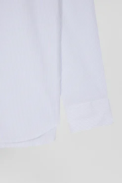 Chemise en coton jacquard bleu ciel à rayures bâtons coupe Regular