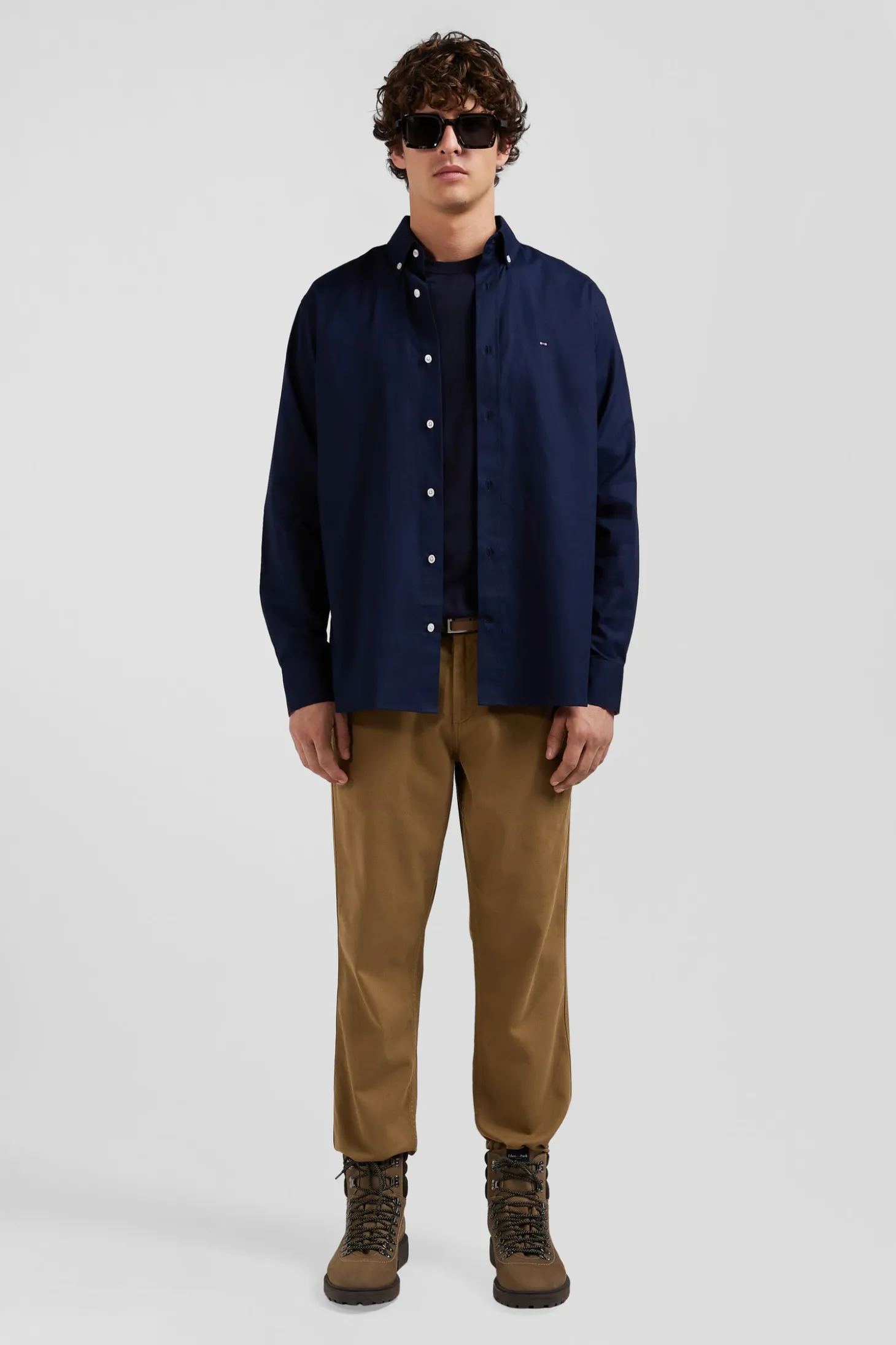 Chemise en coton oxford bleu marine coupe Regular broderie dos