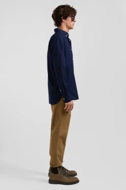 Chemise en coton oxford bleu marine coupe Regular broderie dos