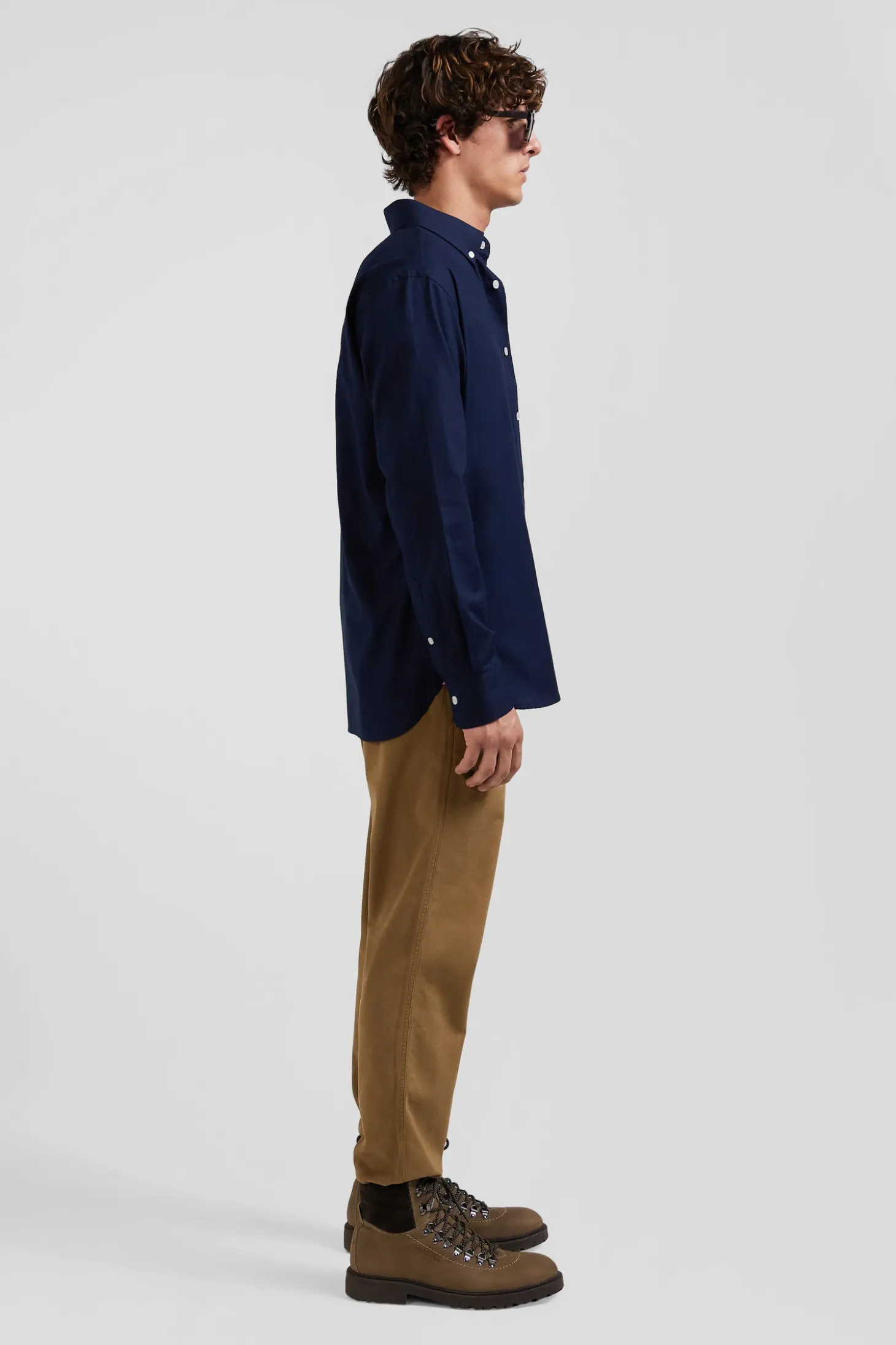 Chemise en coton oxford bleu marine coupe Regular broderie dos