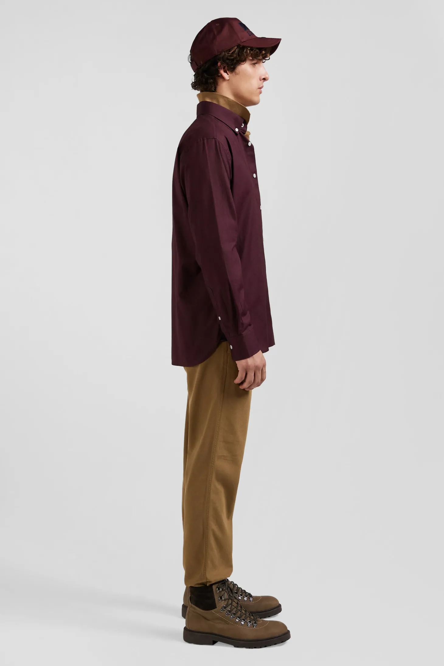 Chemise en coton Oxford bordeaux nœud papillon cerclé coupe Regular